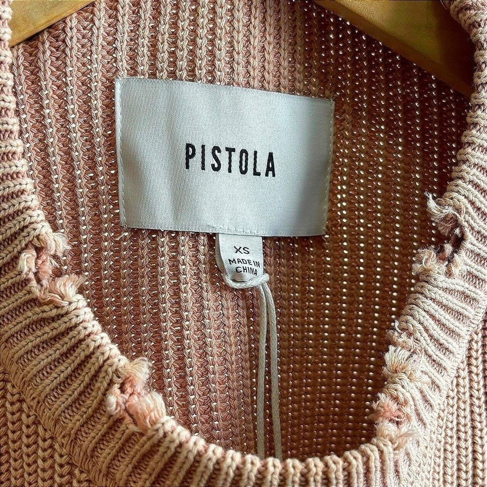 NWT Pistola Cropped Knit Sweater Crewneck Pink Distressed Comfy Casual XS - Picture 4 of 6
